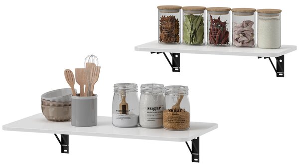 HOMCOM Lot de 2 tavoli pieghevoli murali, tavolo pieghevole murale in legno, per cucina, sala da pranzo, ufficio, bianco lucido