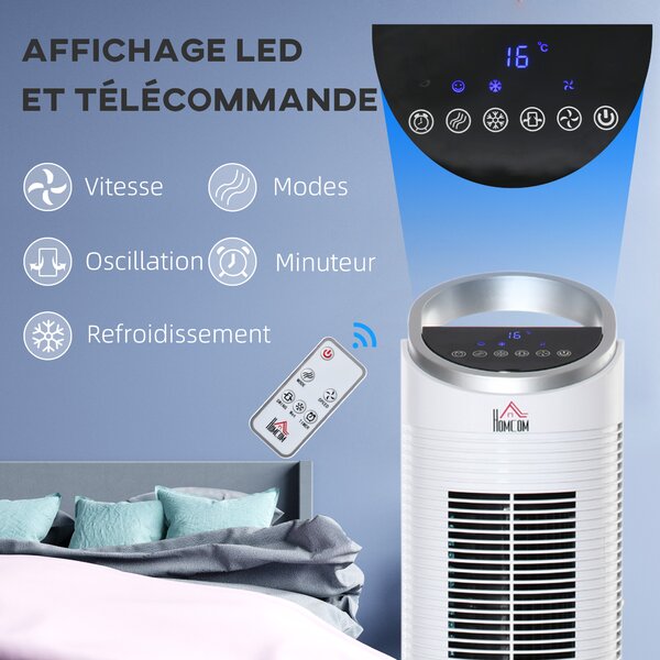 HOMCOM Climatizzatore raffrescatore d'aria/ventilatore colonna/umidificatore/purificatore 4 in 1-oscillante-timer, 3 modalità, 3 velocità - telecomando serbatoio 2L con 2 blocchi refrigeranti