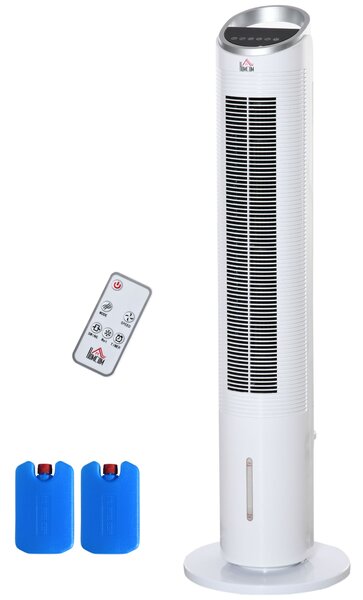 HOMCOM Climatizzatore raffrescatore d'aria/ventilatore colonna/umidificatore/purificatore 4 in 1-oscillante-timer, 3 modalità, 3 velocità - telecomando serbatoio 2L con 2 blocchi refrigeranti