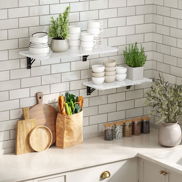 HOMCOM Lot de 2 tavoli pieghevoli murali, tavolo pieghevole murale in legno, per cucina, sala da pranzo, ufficio, bianco lucido