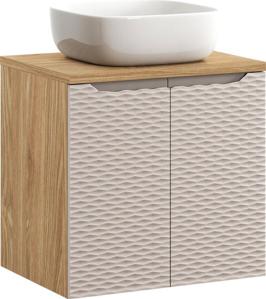Mobile Bagno 60 Cm Con Lavabo Da Appoggio 41 Cm – Rovere + Beige Fresato