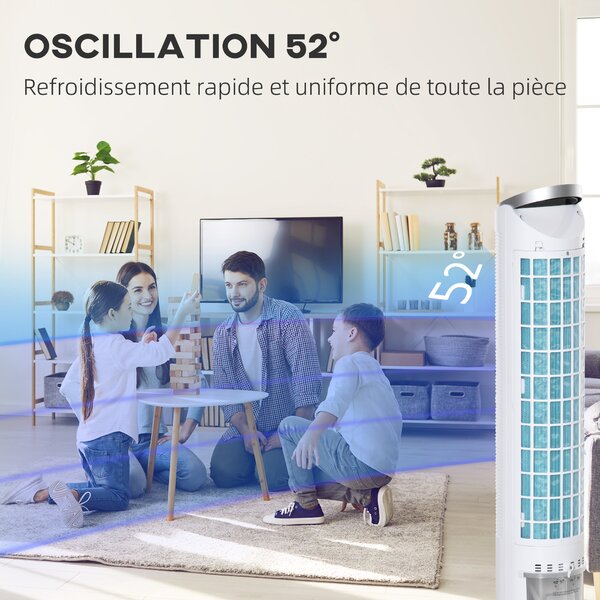 HOMCOM Climatizzatore raffrescatore d'aria/ventilatore colonna/umidificatore/purificatore 4 in 1-oscillante-timer, 3 modalità, 3 velocità - telecomando serbatoio 2L con 2 blocchi refrigeranti