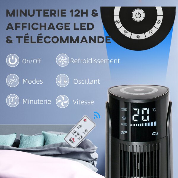 HOMCOM ventilatore colonnina ventilatore tour rinfrescante d'aria 2 in 1 - 4 modalità 3 velocità, telecomando, timer, oscillante - nero