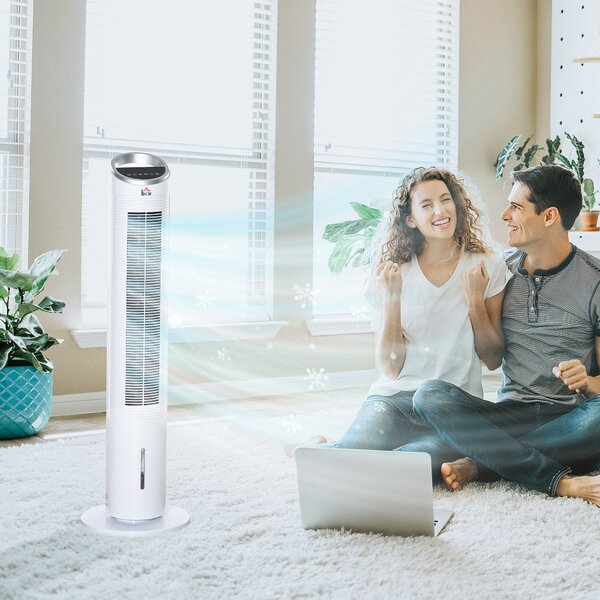 HOMCOM Climatizzatore raffrescatore d'aria/ventilatore colonna/umidificatore/purificatore 4 in 1-oscillante-timer, 3 modalità, 3 velocità - telecomando serbatoio 2L con 2 blocchi refrigeranti