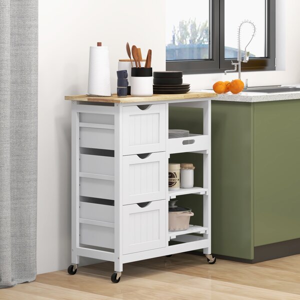 HOMCOM Carrello Cucina Isola Cucina con 3 Cassetti e Ruote, 67x37x85.5cm, Bianco | Aosom Italy