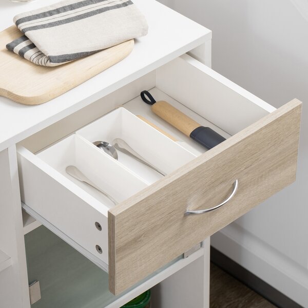 HOMCOM Carrello da cucina isola centrale cucina ruote girevoli a 360° scaffali con barriere 65 x 39 x 80 cm bianco
