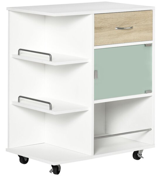 HOMCOM Carrello da cucina isola centrale cucina ruote girevoli a 360° scaffali con barriere 65 x 39 x 80 cm bianco