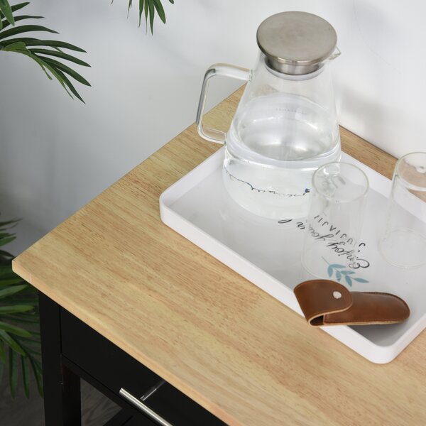 HOMCOM Carrello di servizio per la cucina con ruote, 2 ripiani, 2 cassetti nero legno naturale