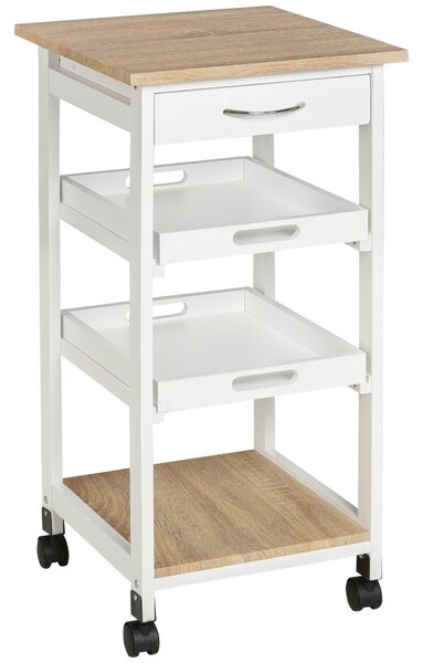 HOMCOM Carrello da cucina con ruote e 2 ripiani rimovibili, multi-rangementi cassetto con scaffale quercia di pino, 37x37x76 cm, bianco | Aosom Italy