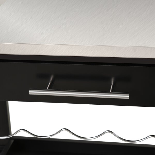 HOMCOM Carrello di Servizio da Cucina con Ruote e Mensola Porta Bottiglie 60L x 40P x 85A cm Piano in Acciaio Inox Nero