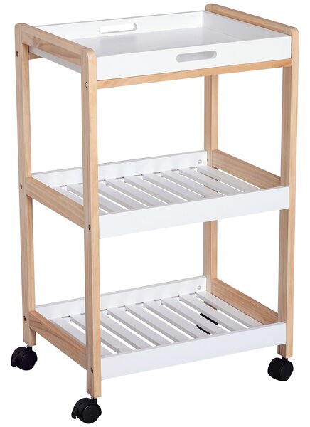 HOMCOM Carrello da servizio desserte da cucina a ruote 2 ripiani + piano removibile legno di pino MDF bianco