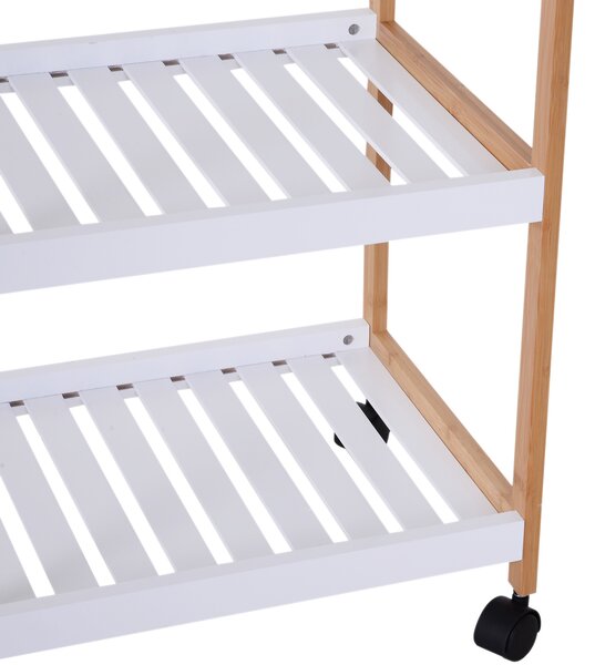 HOMCOM Carrello da servizio desserte da cucina a ruote 2 ripiani + piano removibile legno di pino MDF bianco