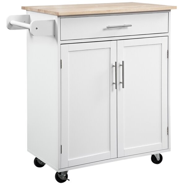 HOMCOM Carrello da Cucina con Ruote Chariot da Servizio Isola da Cucina con Cassetto Armadio e Porta-Strofinacci - Bianco