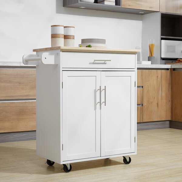 HOMCOM Carrello da Cucina con Ruote Chariot da Servizio Isola da Cucina con Cassetto Armadio e Porta-Strofinacci - Bianco