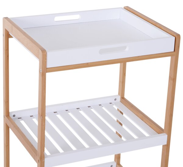 HOMCOM Carrello da servizio desserte da cucina a ruote 2 ripiani + piano removibile legno di pino MDF bianco