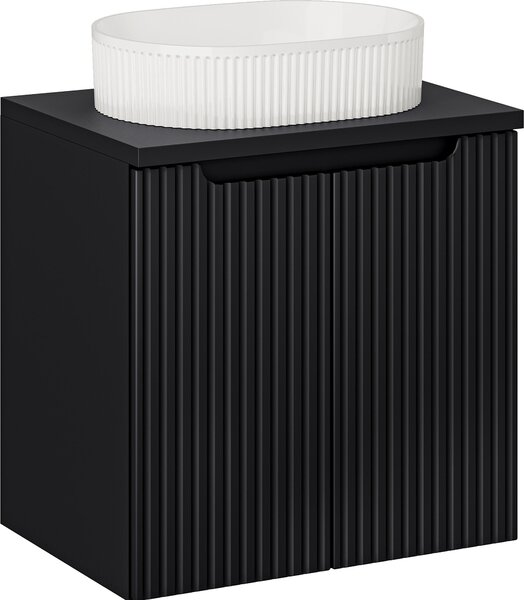 Mobile Bagno 60 Cm Nero Opaco Con Lavabo Da Appoggio Bianco Scanalato