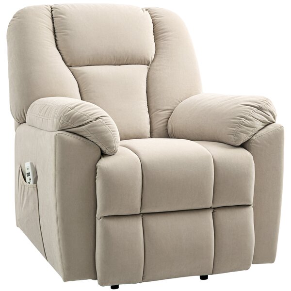 HOMCOM Poltrona Reclinabile Elettrica con Funzione Massaggio e Riscaldamento con Schienale Inclinabile, Porte USB, Telecomando, Beige
