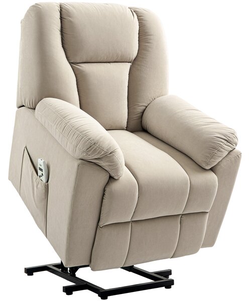 HOMCOM Poltrona Reclinabile Elettrica con Funzione Massaggio e Riscaldamento con Schienale Inclinabile, Porte USB, Telecomando, Beige