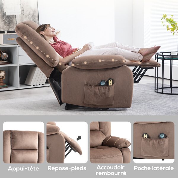 HOMCOM Poltrona releveur elettrica poltrona relaxante schienale reclinabile con poggiapiedi telecomandi 90 x 93 x 110 cm marrone
