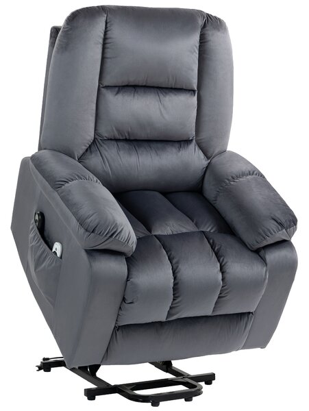 HOMCOM Poltrona sollevatore elettrico poltrona reclinabile 8 punti di massaggio vibrante 85 x 94 x 107 cm grigio