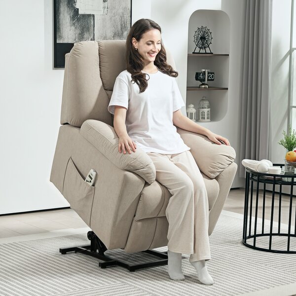 HOMCOM Poltrona Reclinabile Elettrica con Funzione Massaggio e Riscaldamento con Schienale Inclinabile, Porte USB, Telecomando, Beige