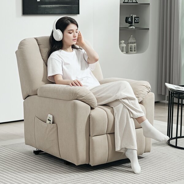 HOMCOM Poltrona Reclinabile Elettrica con Funzione Massaggio e Riscaldamento con Schienale Inclinabile, Porte USB, Telecomando, Beige