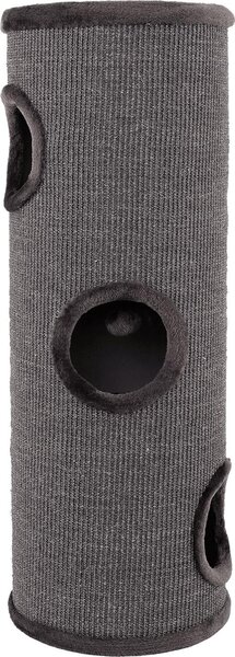 Torre tiragraffi per gatti lionto, botte in sisal da 100 cm con 3 entrate e letto di coccole, robusta e salvaspazio, grigio
