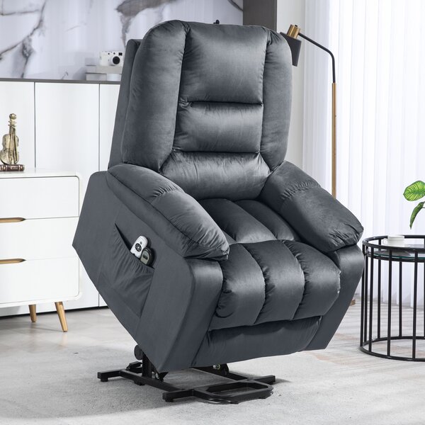 HOMCOM Poltrona sollevatore elettrico poltrona reclinabile 8 punti di massaggio vibrante 85 x 94 x 107 cm grigio