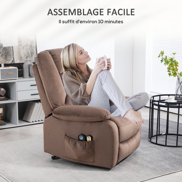 HOMCOM Poltrona releveur elettrica poltrona relaxante schienale reclinabile con poggiapiedi telecomandi 90 x 93 x 110 cm marrone