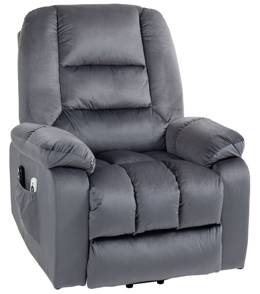 HOMCOM Poltrona sollevatore elettrico poltrona reclinabile 8 punti di massaggio vibrante 85 x 94 x 107 cm grigio