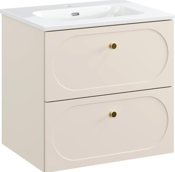 Mobile Bagno 60 Cm Beige Sabbia Con Lavabo In Vetroceramica