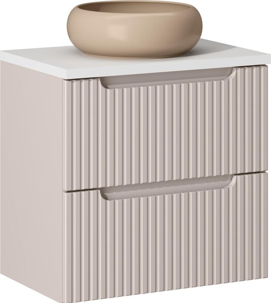 Mobile Bagno 60 Cm Con Piano Bianco E Lavabo Beige Cashmere
