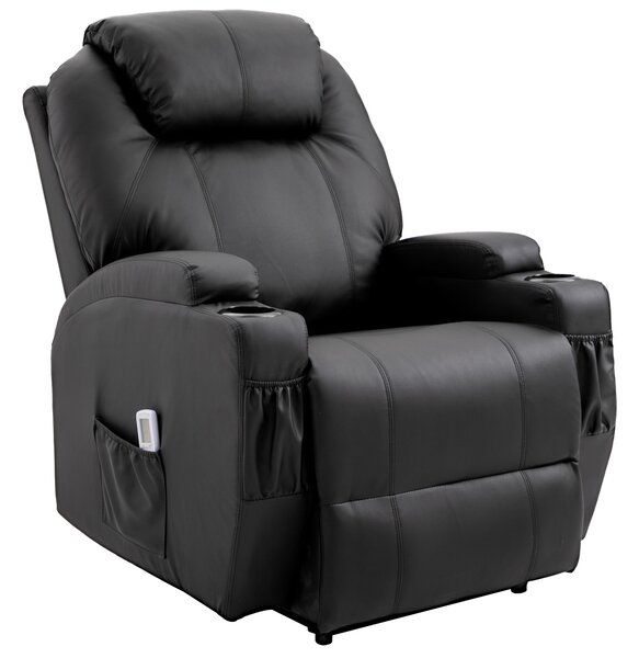 HOMCOM Poltrona Massaggiante Inclinabile, Sedia Relax con schienale e poggiapiedi regolabili elettricamente, rivestimento similpelle per Salotto, Camera, Home Cinema Nero