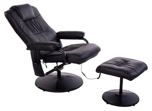 HOMCOM Poltrona Massaggiante e Relax con Poggiapiedi elettrico girevole inclinabile con rivestimento in similpelle Nero