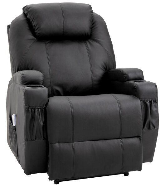 HOMCOM Poltrona Massaggiante Inclinabile, Sedia Relax con schienale e poggiapiedi regolabili elettricamente, rivestimento similpelle per Salotto, Camera, Home Cinema Nero