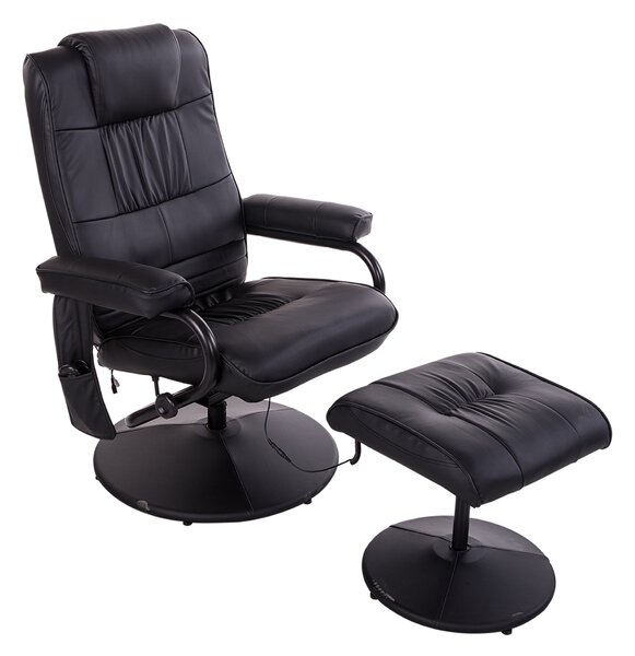 HOMCOM Poltrona Massaggiante e Relax con Poggiapiedi elettrico girevole inclinabile con rivestimento in similpelle Nero
