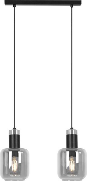 Lampada a sospensione decorativa nera con due paralumi in vetro grafite DENIS 2xE27 40W K-5261 Kaja