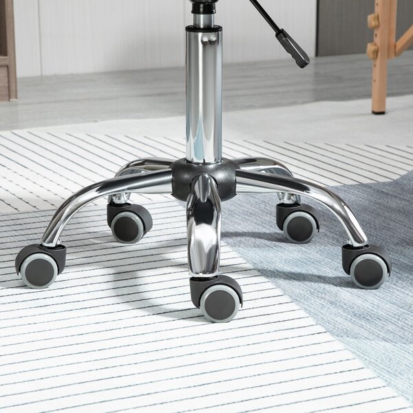 HOMCOM Sgabello a rotelle - sgabello da lavoro girevole a 360° - sgabello ergonomico - altezza seduta regolabile 47-62 cm - rivestimento sintetico imbottito nero metallo cromato