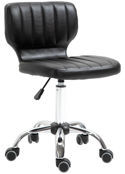 HOMCOM Sgabello a rotelle - sgabello da lavoro girevole a 360° - sgabello ergonomico - altezza seduta regolabile 47-62 cm - rivestimento sintetico imbottito nero metallo cromato
