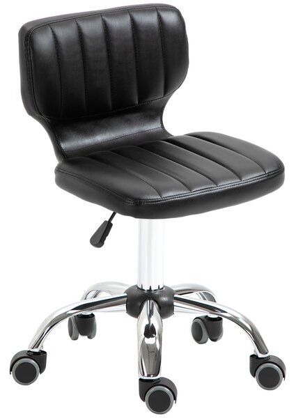HOMCOM Sgabello a rotelle - sgabello da lavoro girevole a 360° - sgabello ergonomico - altezza seduta regolabile 47-62 cm - rivestimento sintetico imbottito nero metallo cromato