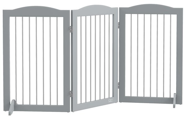 PawHut Barriera di Sicurezza per Cani per Scale e Porte Design Pieghevole e Supporto a Terra 154x30x80 cm Grigio | Aosom Italy