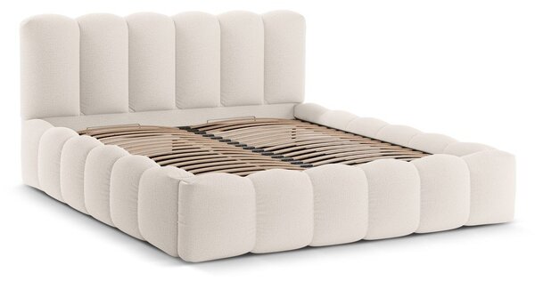 Letto matrimoniale imbottito color crema con contenitore con rete inclusa 160x200 cm Lupine – Micadoni