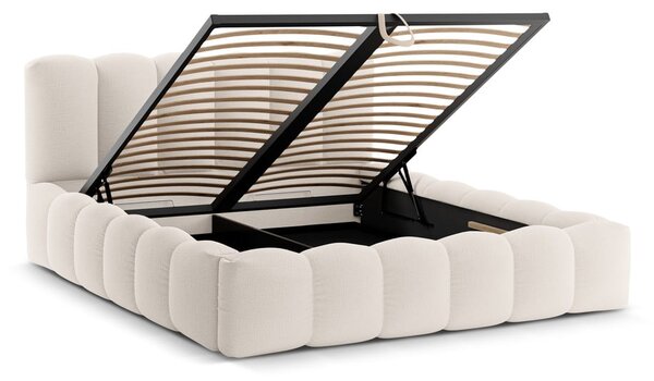 Letto matrimoniale imbottito color crema con contenitore con rete inclusa 160x200 cm Lupine – Micadoni