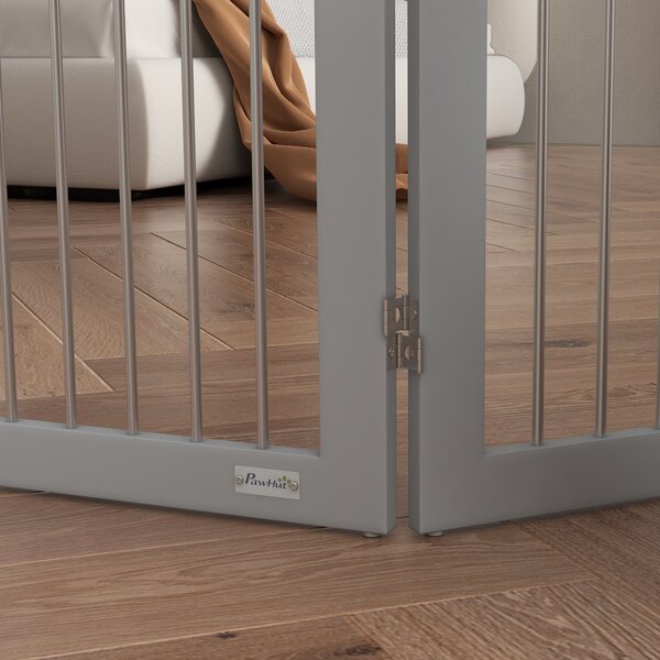 PawHut Barriera di Sicurezza per Cani per Scale e Porte Design Pieghevole e Supporto a Terra 154x30x80 cm Grigio | Aosom Italy