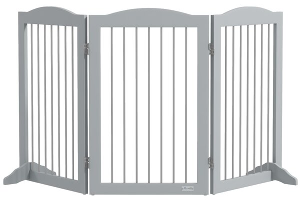 PawHut Barriera di Sicurezza per Cani per Scale e Porte Design Pieghevole e Supporto a Terra 154x30x80 cm Grigio | Aosom Italy