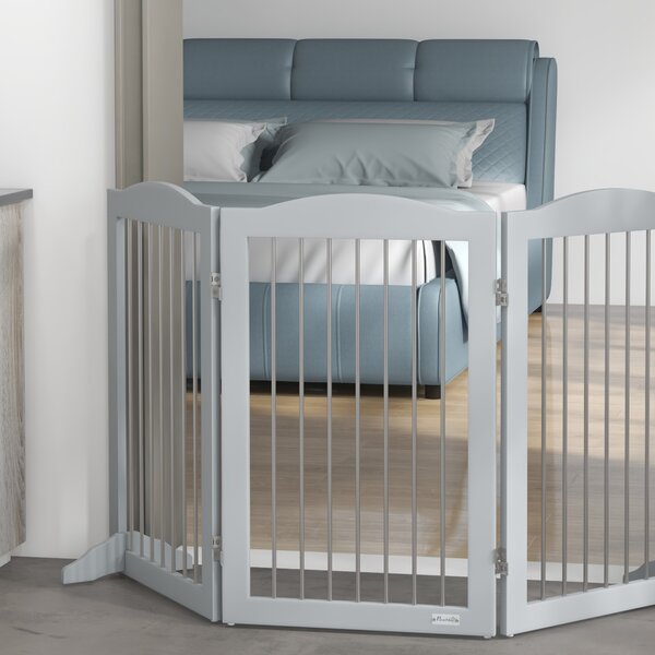 PawHut Barriera di Sicurezza per Cani per Scale e Porte Design Pieghevole e Supporto a Terra 154x30x80 cm Grigio | Aosom Italy