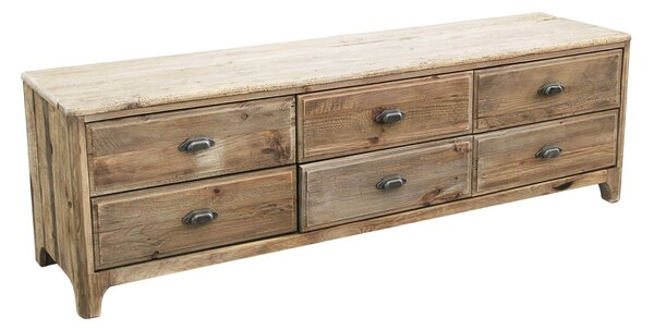 PEZ - porta tv con 6 cassetti in legno di pino riciclato