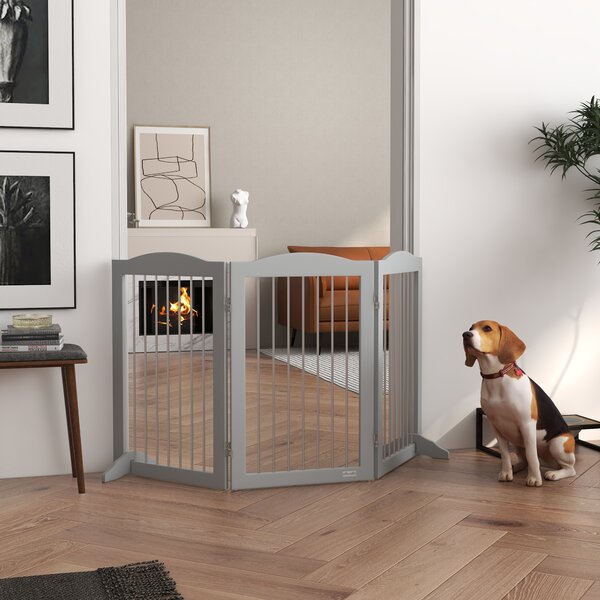 PawHut Barriera di Sicurezza per Cani per Scale e Porte Design Pieghevole e Supporto a Terra 154x30x80 cm Grigio | Aosom Italy