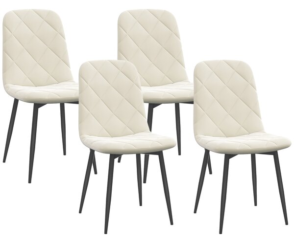 HOMCOM Set di 4 sedie Moderno da pranzo imbottite con schienale alto, gambe in acciaio e tessuto velluto, con tappetini protettivi, crema| Aosom Italy