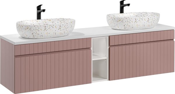 Set Di Mobili Da Bagno 180 Cm Con Doppio Lavabo In Cemento Colato